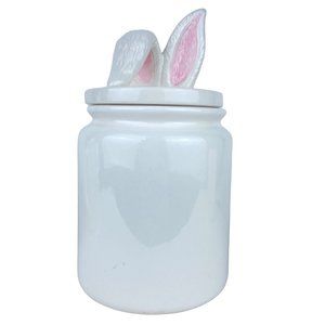 Whimsy Home by Magenta White Large Bunny Ear Ceramic Canister Cookie Jar Easter